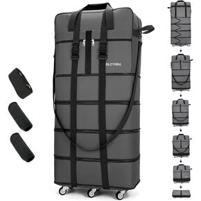 Expandable Foldable Luggage, 42'' Suitcase With Spinner Wheels, Rolling Duffel Travel Bag, Collapsible Luggage, With 2 Luggage Handle Wrap and 2 Fixing Straps, 1 Shoulder Strap (Blue)
