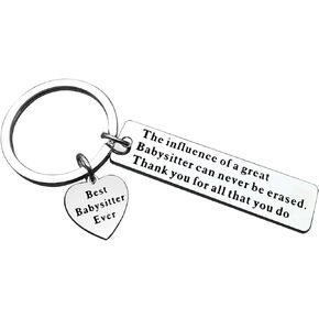 Babysitter Keychain Appreciation Gift The Influence of a Great Babysitter Can Never be Erased Christmas Keyring Thank You Gift for Babysitter Nanny Child Caregiver Gifts Nanny Appreciation Gifts