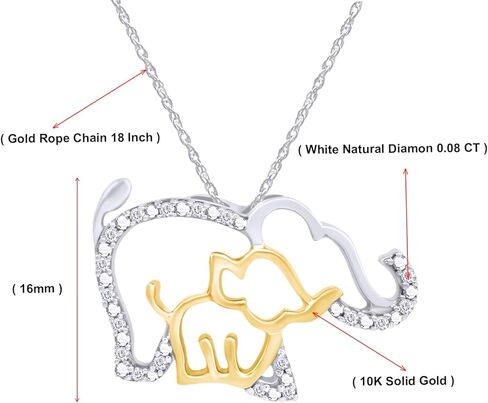 AFFY Round White Natural Diamond Mother & Baby Elephant Pendant Necklace in 10K Solid Gold, With 18" Chain Gift For Her in Saudi Arabia