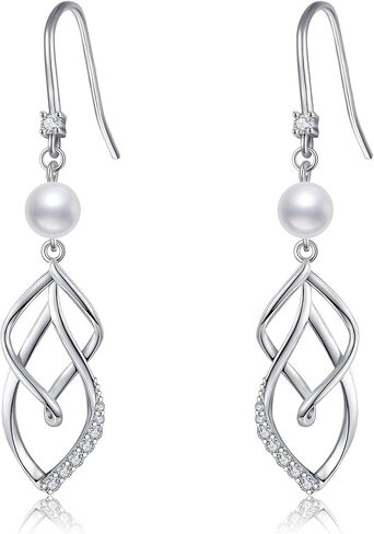 POPLYKE 925 Sterling Silver Cat Pearl Earrings, Moon Pearl Earrings, Valentine's Day Mother's Day Gift in Saudi Arabia