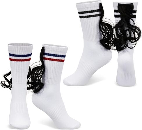 Tarpop 2 Pairs Mullet Weird Socks White Elephant Mullet Gifts Novelty Rockabilly Socks for Men One Size Fits Most Weird Athletic Socks with Fake Hair Unisex Stocking in Saudi Arabia
