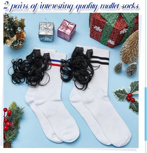Tarpop 2 Pairs Mullet Weird Socks White Elephant Mullet Gifts Novelty Rockabilly Socks for Men One Size Fits Most Weird Athletic Socks with Fake Hair Unisex Stocking in Saudi Arabia