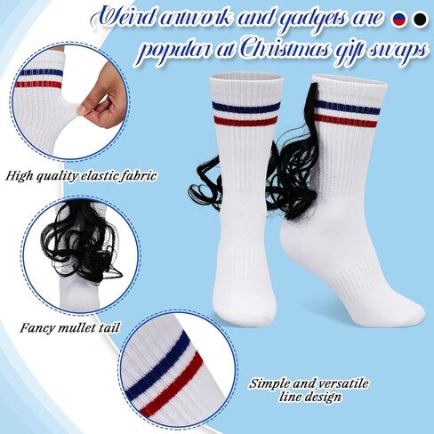 Tarpop 2 Pairs Mullet Weird Socks White Elephant Mullet Gifts Novelty Rockabilly Socks for Men One Size Fits Most Weird Athletic Socks with Fake Hair Unisex Stocking in Saudi Arabia