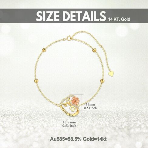 Aihpos 14k Gold Love Heart Bracelet For Women, Cubic Zirconia in Kuwait