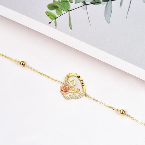 Aihpos 14k Gold Love Heart Bracelet For Women, Cubic Zirconia in Kuwait