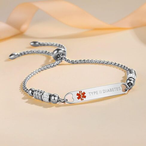 mnmoom Medical Alert Bracelets for Women Stainless steel Heart Medical ID bracelets with Free Engraving in Saudi Arabia