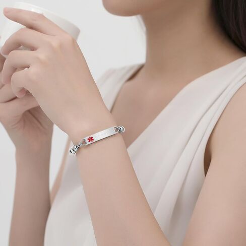 mnmoom Medical Alert Bracelets for Women Stainless steel Heart Medical ID bracelets with Free Engraving in Saudi Arabia