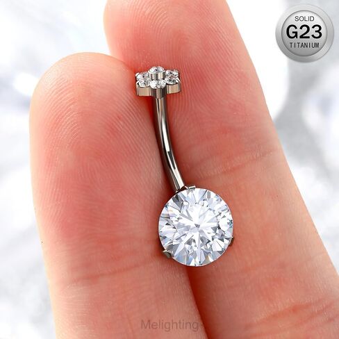 Melighting Titanium Belly Button Ring 14G Flower Belly Ring Internally Threaded G23 Titanium Belly Piercing Hoop Clear CZ 10mm Navel Barbell Body Piercing Jewelry in Saudi Arabia