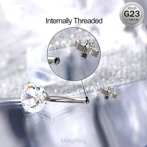 Melighting Titanium Belly Button Ring 14G Flower Belly Ring Internally Threaded G23 Titanium Belly Piercing Hoop Clear CZ 10mm Navel Barbell Body Piercing Jewelry in Saudi Arabia