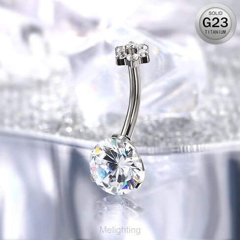 Melighting Titanium Belly Button Ring 14G Flower Belly Ring Internally Threaded G23 Titanium Belly Piercing Hoop Clear CZ 10mm Navel Barbell Body Piercing Jewelry in Saudi Arabia
