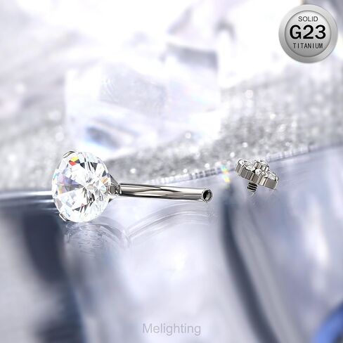 Melighting Titanium Belly Button Ring 14G Flower Belly Ring Internally Threaded G23 Titanium Belly Piercing Hoop Clear CZ 10mm Navel Barbell Body Piercing Jewelry in Saudi Arabia