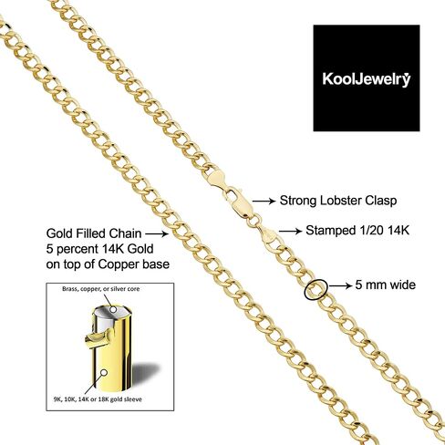 Kooljewelry Solid 14k Yellow Gold Filled Miami Cuban Curb Chain Necklace for Men and Women (3.2 mm, 4 mm, 5 mm, 6 mm, 7.4 mm or 9 mm) in Saudi Arabia
