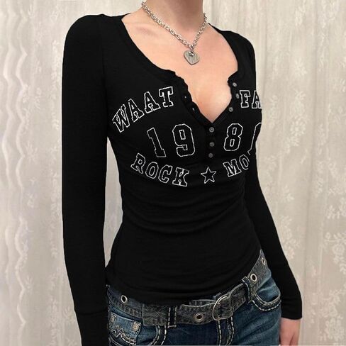 jupkem Y2k Tops for Women Graphic Crop Top Aesthetic Fitted Long Sleeve Y2k Sexy Corset Shirt Korean Streetwear Fall Clothes in Saudi Arabia
