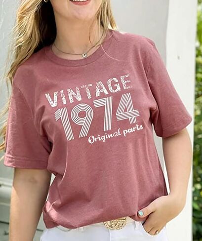 تي شيرت للسيدات لهدايا عيد الميلاد 50th قمصان عتيقة 1974 بأجزاء أصلية قمصان أفكار لحفلات أعياد الميلاد 50th 1974 تي شيرت in Kuwait