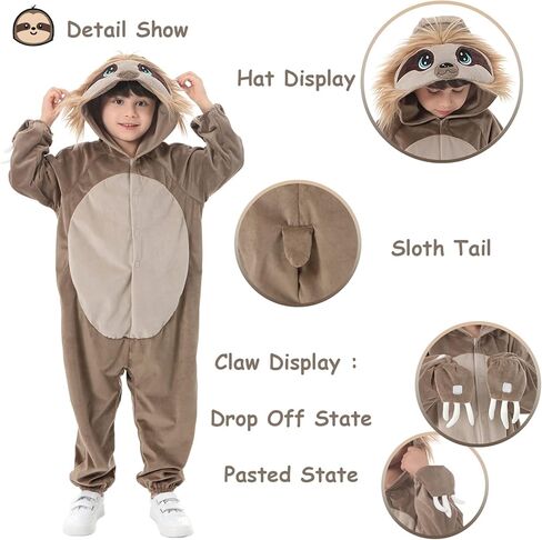 زي حيوان الكسلان للأطفال، بدلة عيد الهالوين للجنسين من الحيوانات باللون البني، ملابس منزلية للأولاد والبنات هدية عيد ميلاد in Kuwait