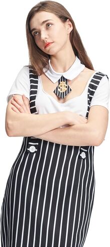 Women 1920s Gangster Costume, Mr Mobster Dress T Shirt Collar Fishnet Stockings Set Mafia Outfit for Halloween in Kuwait