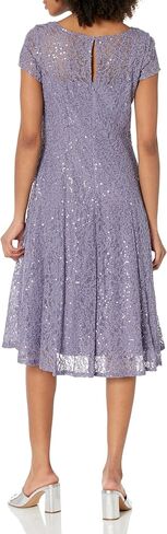 S.L. Fashions Women's Tea Length Cap Sleeve Sequin Lace A-Line Dress in Saudi Arabia