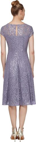 S.L. Fashions Women's Tea Length Cap Sleeve Sequin Lace A-Line Dress in Saudi Arabia