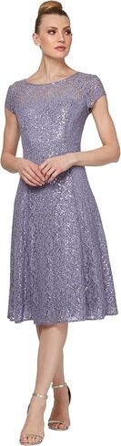 S.L. Fashions Women's Tea Length Cap Sleeve Sequin Lace A-Line Dress in Saudi Arabia