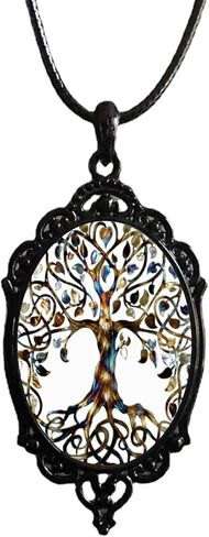 BaBakiak Tree of Life Cameo Necklace, World Tree Glass Pendent Choker, Zinc, No Gemstone in Kuwait