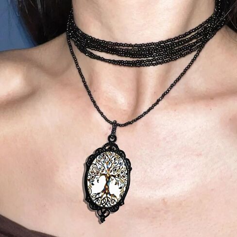 BaBakiak Tree of Life Cameo Necklace, World Tree Glass Pendent Choker, Zinc, No Gemstone in Kuwait