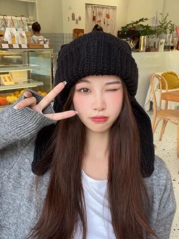 Women Men Cute Long Ears Bunny Beanie Funny Hat Knit Hats Fluffy Winter Cap Warm Knit Rabbit Crochet Skull Cap in Saudi Arabia