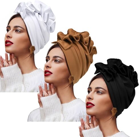 عمامة وغطاء راس للنساء، قبعات جمجمة، عمامة افريقية بعقدة زهرة مربوطة مسبقا، قبعة صغيرة للنساء in Kuwait