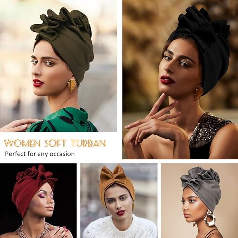 عمامة وغطاء راس للنساء، قبعات جمجمة، عمامة افريقية بعقدة زهرة مربوطة مسبقا، قبعة صغيرة للنساء in Kuwait