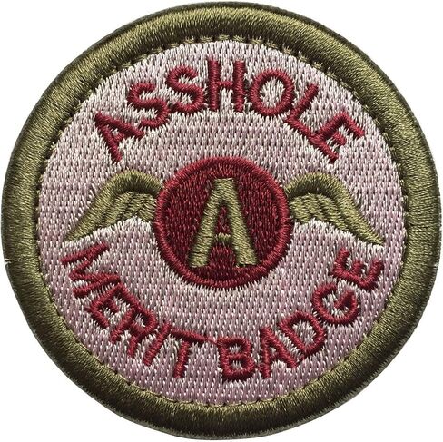 Asshole Merit Badge Military Tactical Morale Funny Patch - 2.48" inches Diameter - Pink & Army Green in Saudi Arabia