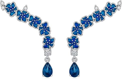 Althum Genuine London Blue Topaz Earrings Blue Flower 925 Sterling Silver 4 * 6mm Teardrop London Blue Topaz Earrings for Christmas Women Gifts in Kuwait