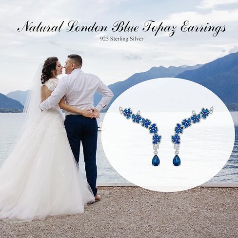 Althum Genuine London Blue Topaz Earrings Blue Flower 925 Sterling Silver 4 * 6mm Teardrop London Blue Topaz Earrings for Christmas Women Gifts in Kuwait
