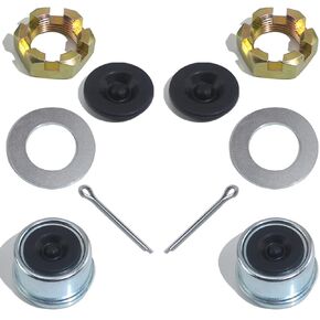 2Set Trailer Nut Kits 1" Spindle Shaft Can-am Castle Nuts 1" Washers 2.25" Cotter Pins 1.98" Dust Covers and Rubber Plugs for 1" Shaft Spindle