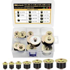 14pcs Freeze Rubber Expansion Plug, 7 Sizes Automotive Rubber Expandable Freeze Plugs Kit 3/4" 7/8" 1" 1-1/8" 1-1/4" 1-3/8" 1-1/2"