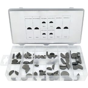 80pcs Carbon Steel Woodruff Key Assortment Metal Semicircle Bond Key Moon Gear Shaft Drive Flywheel Pulley Crank Fasteners for Mechanical Industry