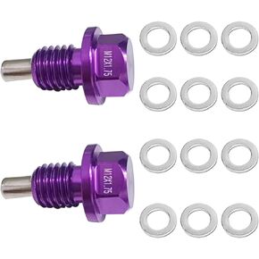 2Pcs M12 x1.75 Magnetic Oil Drain Plug Stainless Steel with 12 Copper Washer Gaskets Replacement for Toyota, Lexus, Nissan, Infiniti(Purple)
