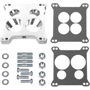 Aluminum Carb Manifold Adapter #2696 Edelbrock Carter/AFB 4-Barrel Four-Hole Square-Bore to Spread-Bore Carburetor Spacer for stock Quadrajet & Thermo-Quad Base 0.85in; Individual Venturi Ports