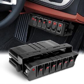 Agrieyes 6 Gang Rocker Switch Box SPST، 12V 40Amp تبديل لوحة التبديل 12 AWG أسلاك لوحة التبديل المساعدة للسيارات السيارات شاحنة الطرق الوعرة RV قارب مركبة