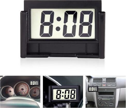 Car Dashboard Digital Clock - with Jumbo LCD Time & Day Display - Mini Automotive Stick On Watch for Car Truck Dashboard & Air Vent(Black) in Kuwait