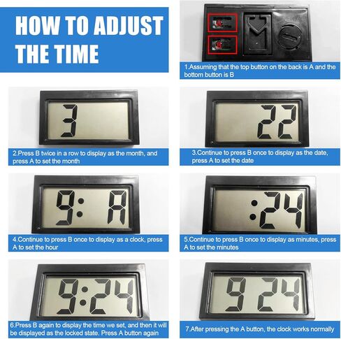 Car Dashboard Digital Clock - with Jumbo LCD Time & Day Display - Mini Automotive Stick On Watch for Car Truck Dashboard & Air Vent(Black) in Kuwait