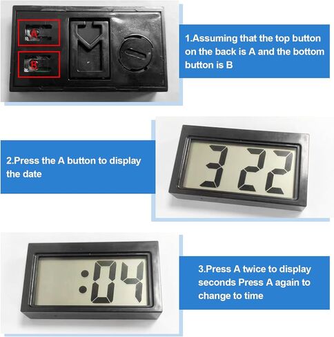 Car Dashboard Digital Clock - with Jumbo LCD Time & Day Display - Mini Automotive Stick On Watch for Car Truck Dashboard & Air Vent(Black) in Kuwait
