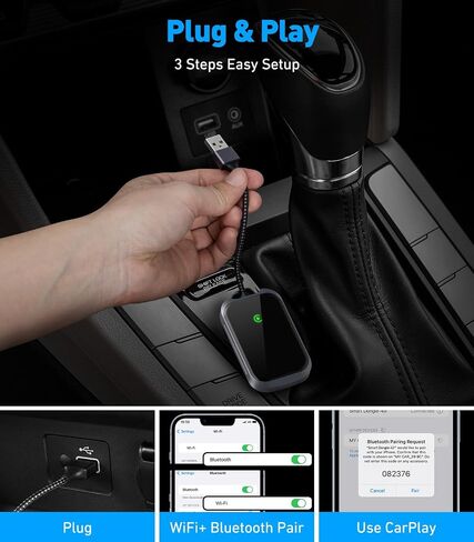 محول Carplay اللاسلكي، يحول دونجل Carplay السلكي إلى لاسلكي لتوصيل التحكم اللاسلكي وتشغيل Carplay مناسب للسيارات من عام 2017 ولجهاز Apple iPhone iOS 10+، والملاحة الأصلية، والموسيقى، وما إلى ذلك. أسود in Saudi Arabia