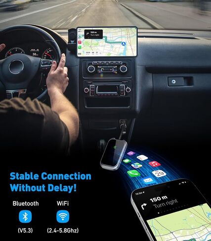 محول Carplay اللاسلكي، يحول دونجل Carplay السلكي إلى لاسلكي لتوصيل التحكم اللاسلكي وتشغيل Carplay مناسب للسيارات من عام 2017 ولجهاز Apple iPhone iOS 10+، والملاحة الأصلية، والموسيقى، وما إلى ذلك. أسود in Saudi Arabia