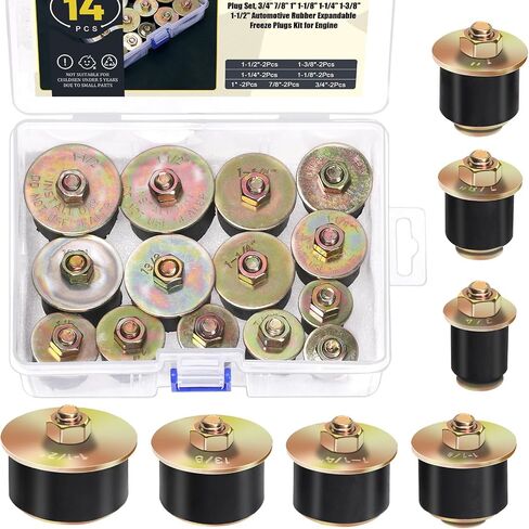 14Pcs 7 Sizes Rubber Expansion Plug Kit, 1-1/2'' 1-3/8'' 1-1/4'' 1-1/8'' 1'' 7-8'' 3/4'' Automotive Rubber Expandable Freeze Plugs Neoprene Rubber Expansion Plug Rubber Freeze Plug for Engine in Saudi Arabia