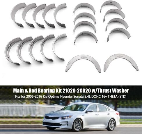 Main & Rod Bearing Kit Replace 21020-2G020 Compatible with KIA Optima Hyundai Sonata 2.4L DOHC 16v 2006-2016 Rod Bearing with Thrust Washer Replace 23060-2G020 21020-25150 in Kuwait
