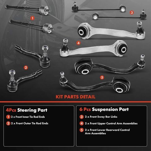 A-Premium 10Pc Front Suspension Kit, Upper & Lower Control Arm, Inner & Outer Tie Rod End, Sway Bar Link, Compatible with Mercedes Benz C230/240/280/320/350 2001-2007 & CLK320/350/500/550 2003-2009 in Saudi Arabia