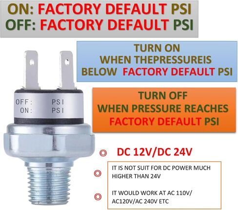 2 حزمة مفتاح ضغط 90-120 رطل لكل بوصة مربعة مفتاح ضغط ضاغط الهواء 1/8 "-27 NPT مفتاح ضغط الهواء 24 فولت 12 فولت مفتاح ضغط خزان الهواء عالي 120 رطل لكل بوصة مربعة مفتاح ضغط 90 رطل لكل بوصة مربعة للتحكم في الضغط in Kuwait