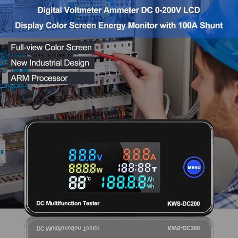 Diymore DC 0-200V 50A شاشة LCD الرقمية الجهد الحالي السلطة متر DC أمبير وفولت متر مراقب الطاقة الحالية الفولتميتر مقياس التيار الكهربائي لوحة Wattmeter مع تحويلة 50A in Kuwait