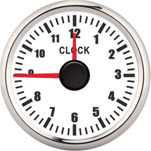 60Mm Auto Uhr-Fydun Car Instruments - Dial Clock Meter, 2in Universal 0‑12 Hourmeter Clock Meter GaugeClock Instrument Panel Gauges Display Red Backlight 12V/24V (Silver Frame on White) in Saudi Arabia