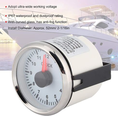 60Mm Auto Uhr-Fydun Car Instruments - Dial Clock Meter, 2in Universal 0‑12 Hourmeter Clock Meter GaugeClock Instrument Panel Gauges Display Red Backlight 12V/24V (Silver Frame on White) in Saudi Arabia