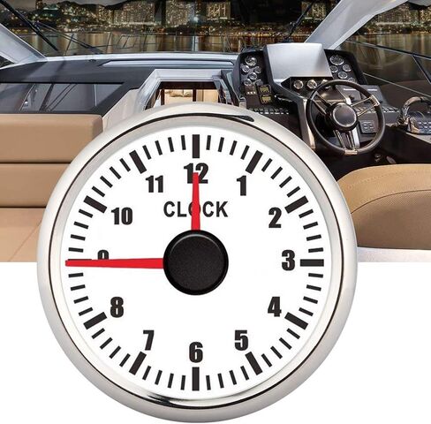 60Mm Auto Uhr-Fydun Car Instruments - Dial Clock Meter, 2in Universal 0‑12 Hourmeter Clock Meter GaugeClock Instrument Panel Gauges Display Red Backlight 12V/24V (Silver Frame on White) in Saudi Arabia